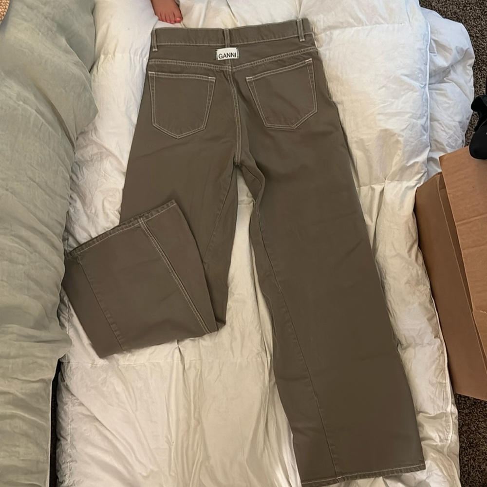 GANNI olive green wide flare jeans size 30